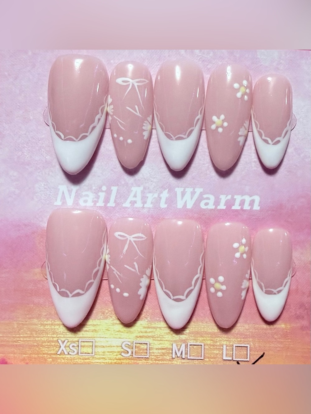 Pink Floral French Press-On Nails